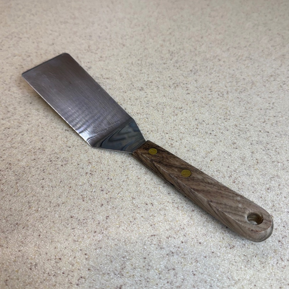 VTG Robinson Knife Co Stainless Steel Short Spatula Turner Wood Handle USA 9.75"